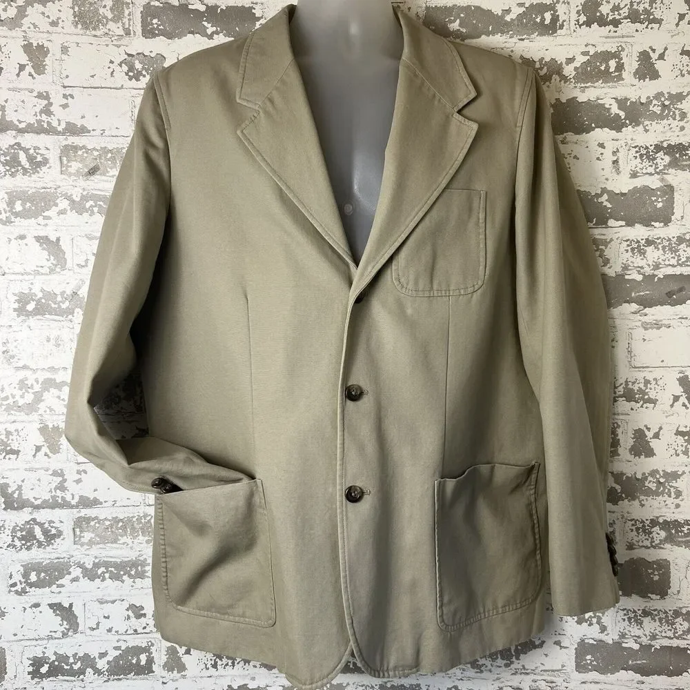 Eddie Bauer Blazer Men’s L Khaki Cotton Canvas Unstructured Casual Oversized - Picture 1 of 16